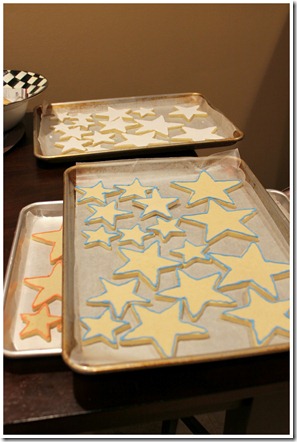 Stacked Cookie Sheets during Piping Process