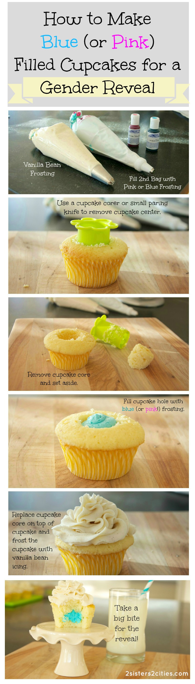 Gender Reveal Cupcakes Tutorial {from 2 Sisters 2 Cities}