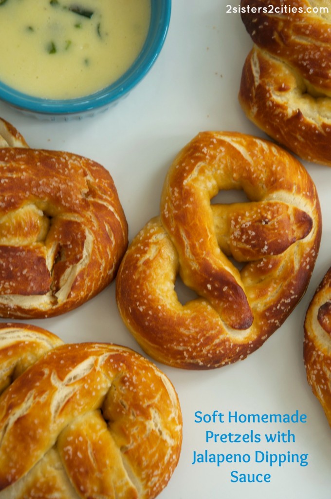 soft homemade pretzels with jalapeno dipping sauce