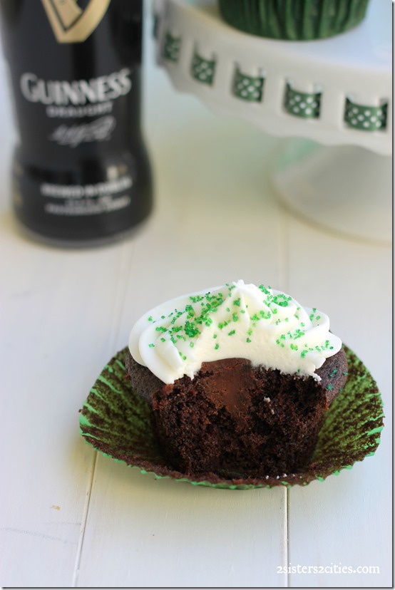Chocolate Guinness Cupcakes filled with Guinness Chocolate Ganache