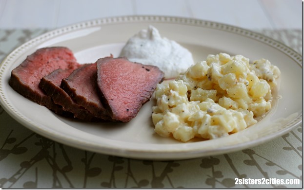 Roast Beef with a side of Cheesy Potatoes